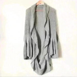 Anthropologie Bell Sleeve Ruffle Cocoon Cardigan Grey Cozy Sleeping on Snow
